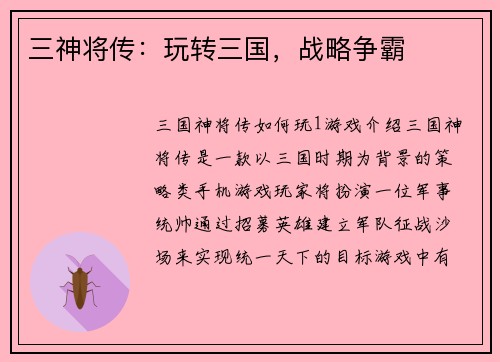三神将传：玩转三国，战略争霸