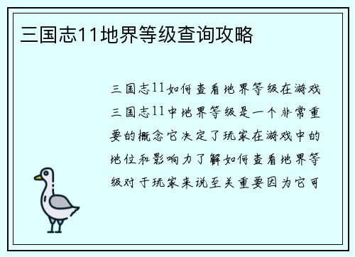 三国志11地界等级查询攻略