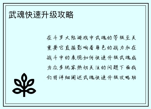 武魂快速升级攻略